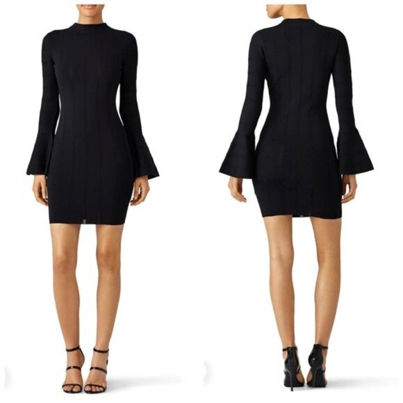 Keepsake Black Bell Sleeve Sheath Dress XS Elegant Gothic Coquette